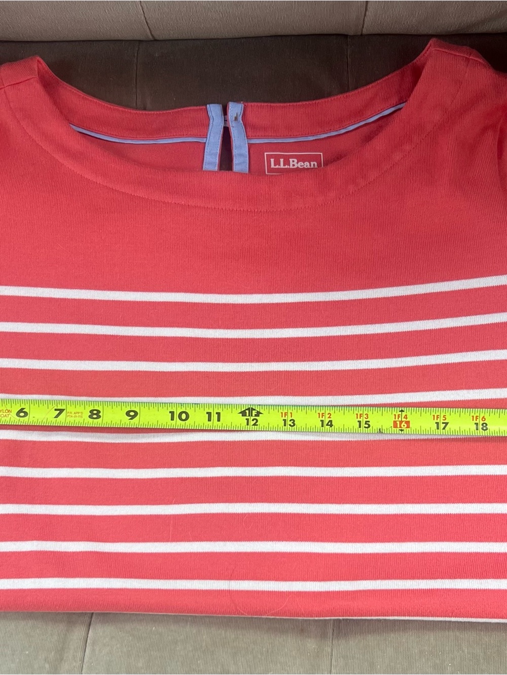 NWOT L.L. Bean Coral and White Striped Boatneck Knit Dress - Picture 4 of 7